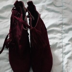 Women's Fringe Ankle Boots in Deep Burgundy
